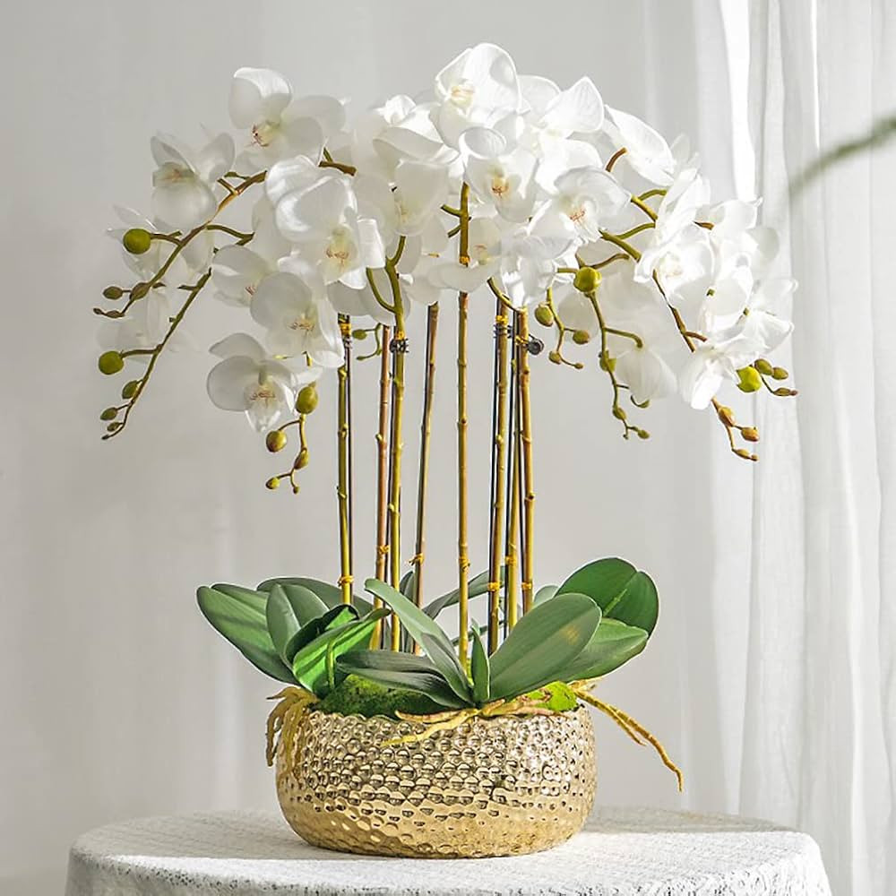 DUYONE 35 Inch Artificial Butterfly Orchid Flowers 4 Pcs Real Touch Orchid with 4 Pcs Leaves Fake... | Amazon (US)