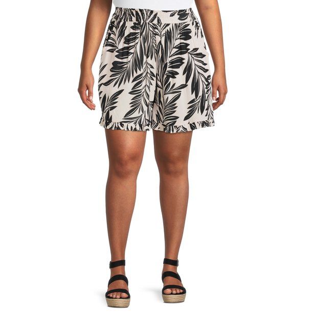 Romantic Gypsy Women's Plus Size Flutter Trim Smocked Shorts | Walmart (US)