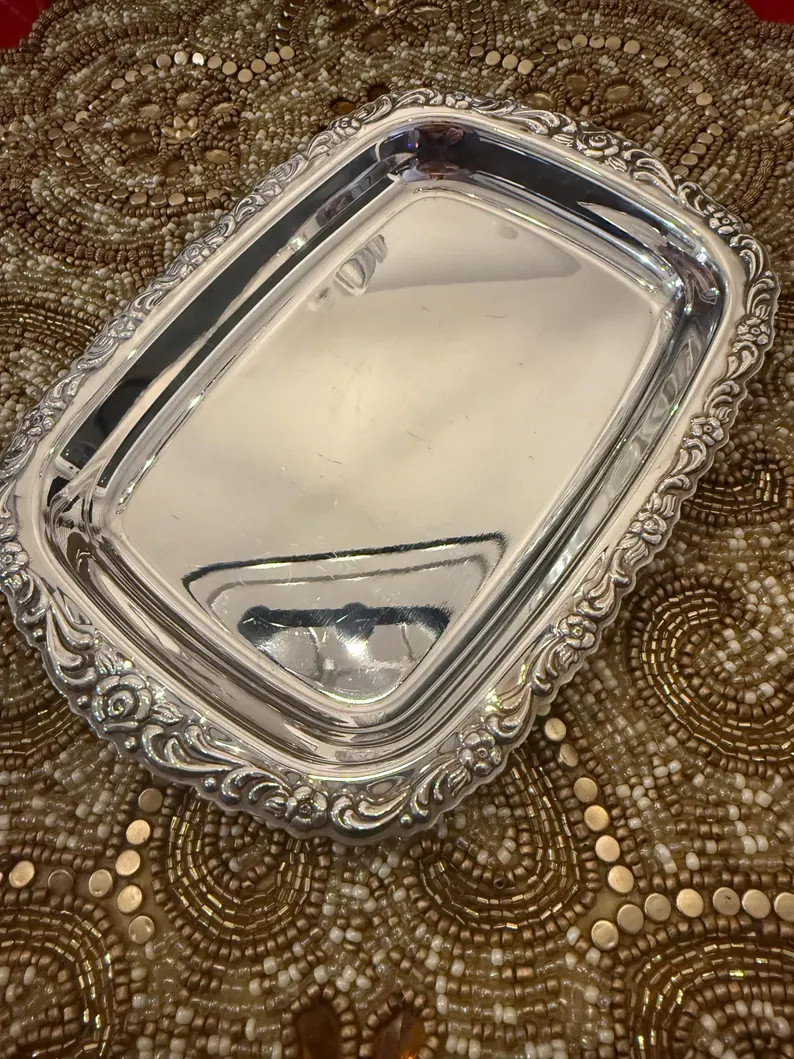 Silver-plated 8” Vintage Serving Tray With Ornate Floral Border – Rectangular Decorative Tray... | Etsy (US)