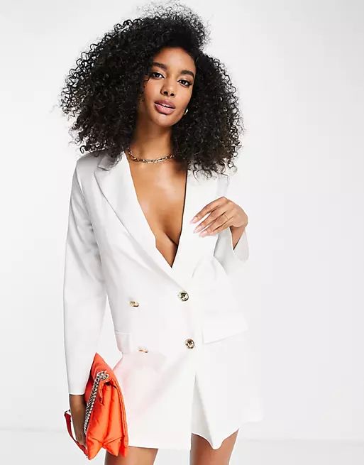 ASOS DESIGN oversized boxy blazer dress in cream with statement button | ASOS (Global)