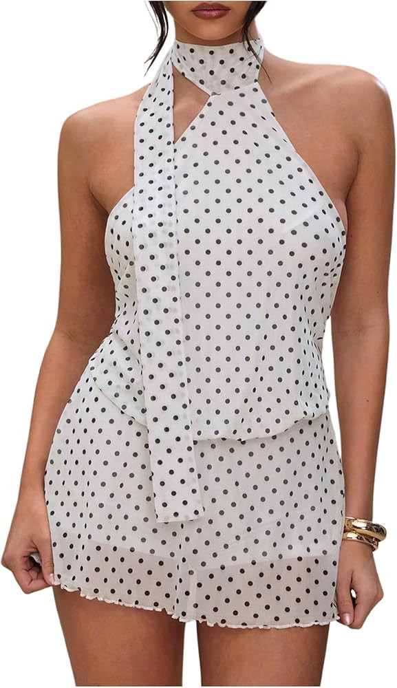 SOLY HUX Women's Polka Dots Mini Dress Backless Sleeveless Halter A Line Party Summer Dresses | Amazon (US)