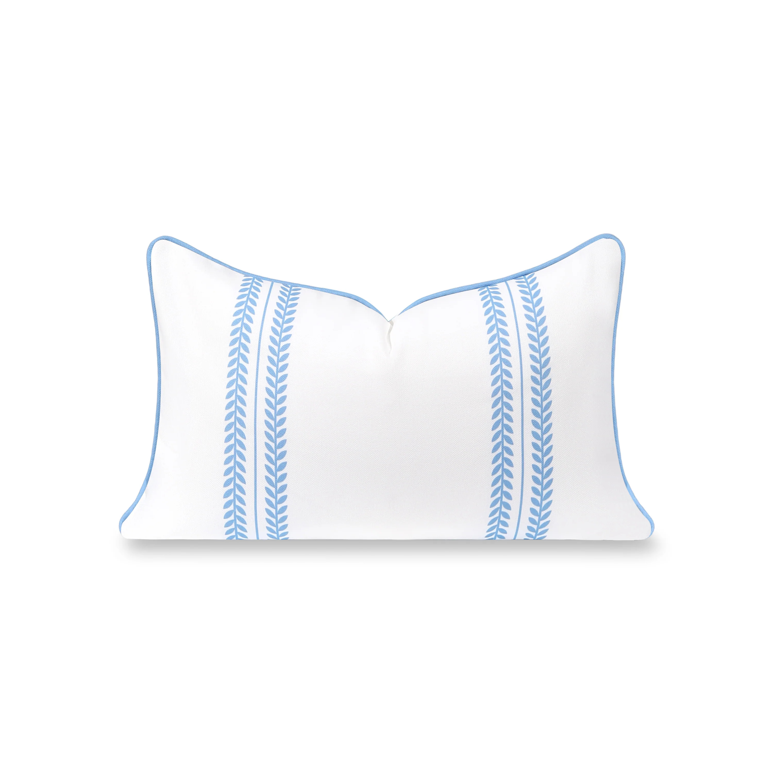 Verdra Leaf Striped, Indoor/Outdoor Azure Blue Striped Lumbar Pillow Cover, with Piping, 12 | Hofdeco