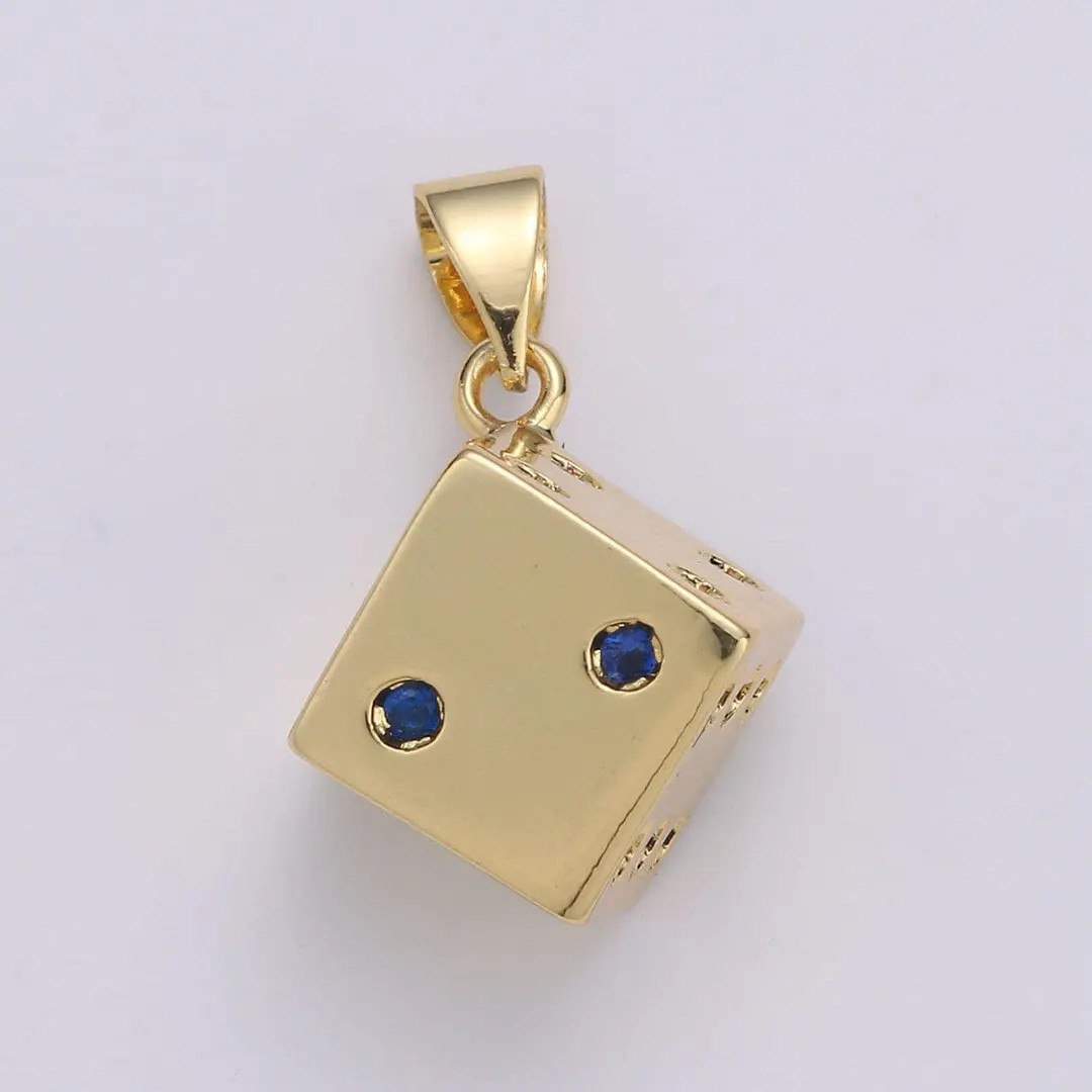 1pc Dice Gold Filled Cz Charm, Red & Blue Zirconia Pendant Charm, Charm, Dice Games for Diy Jewel... | Etsy (US)