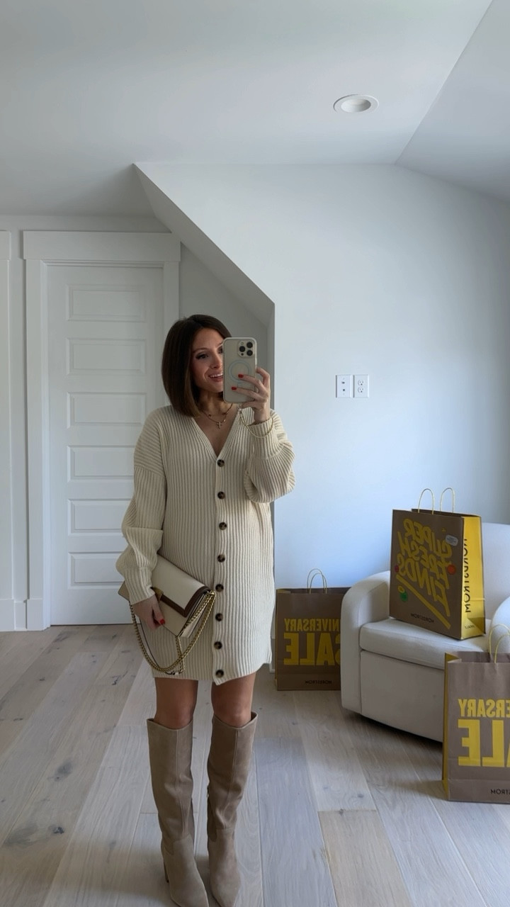 nordstrom anniversary sale
french connection sweater dress (wearing my true size xs even though im 25 weeks pregnant)
vince camuto knee high boots (tts)
coach handbag 

#LTKStyleTip #LTKBump #LTKxNSale