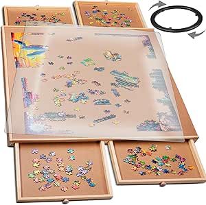 1000 Piece Rotating Wooden Jigsaw Puzzle Table - 4 Drawers, Puzzle Board with Puzzle Cover | 22 1... | Amazon (US)