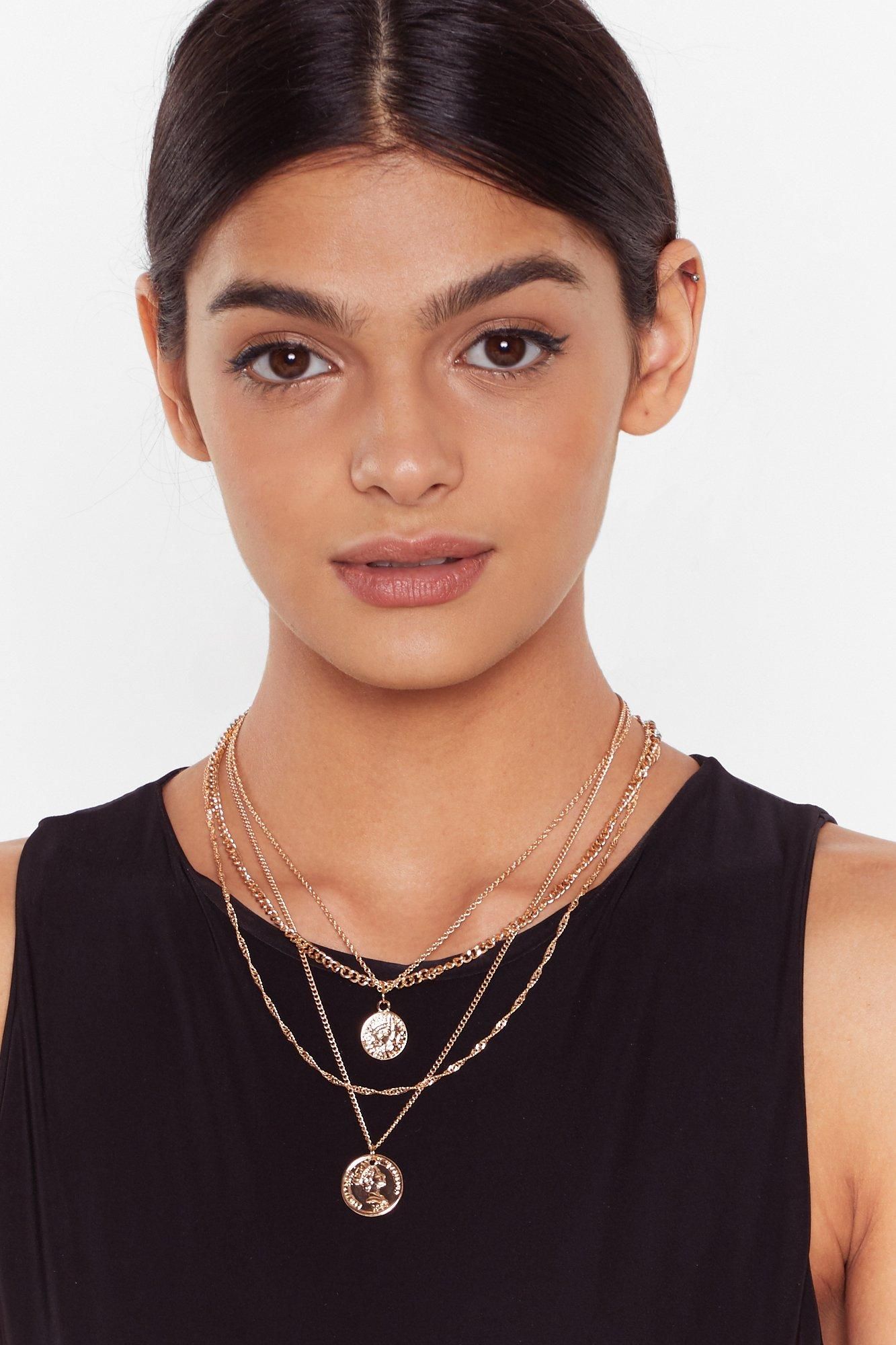 Womens Layered Chain Necklace with Coin Pendant - Gold | NastyGal (US & CA)