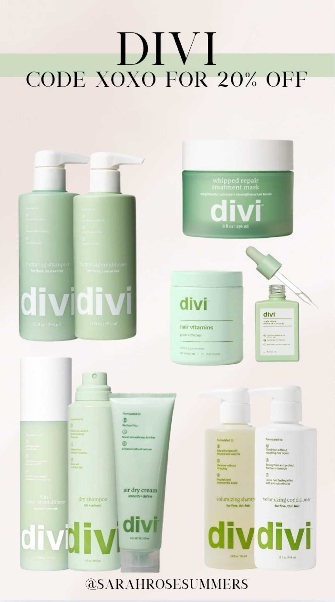 Code XOXO for 20% off entire divi purchase. Divi hair care and hair products on sale. 

#LTKSaleAlert #LTKFindsUnder100 #LTKBeauty