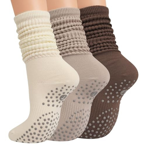 Grip Pilates Socks for Women, Yoga Slouch Socks with Grip for Barre Workout Hospital Long Scrunch... | Amazon (US)