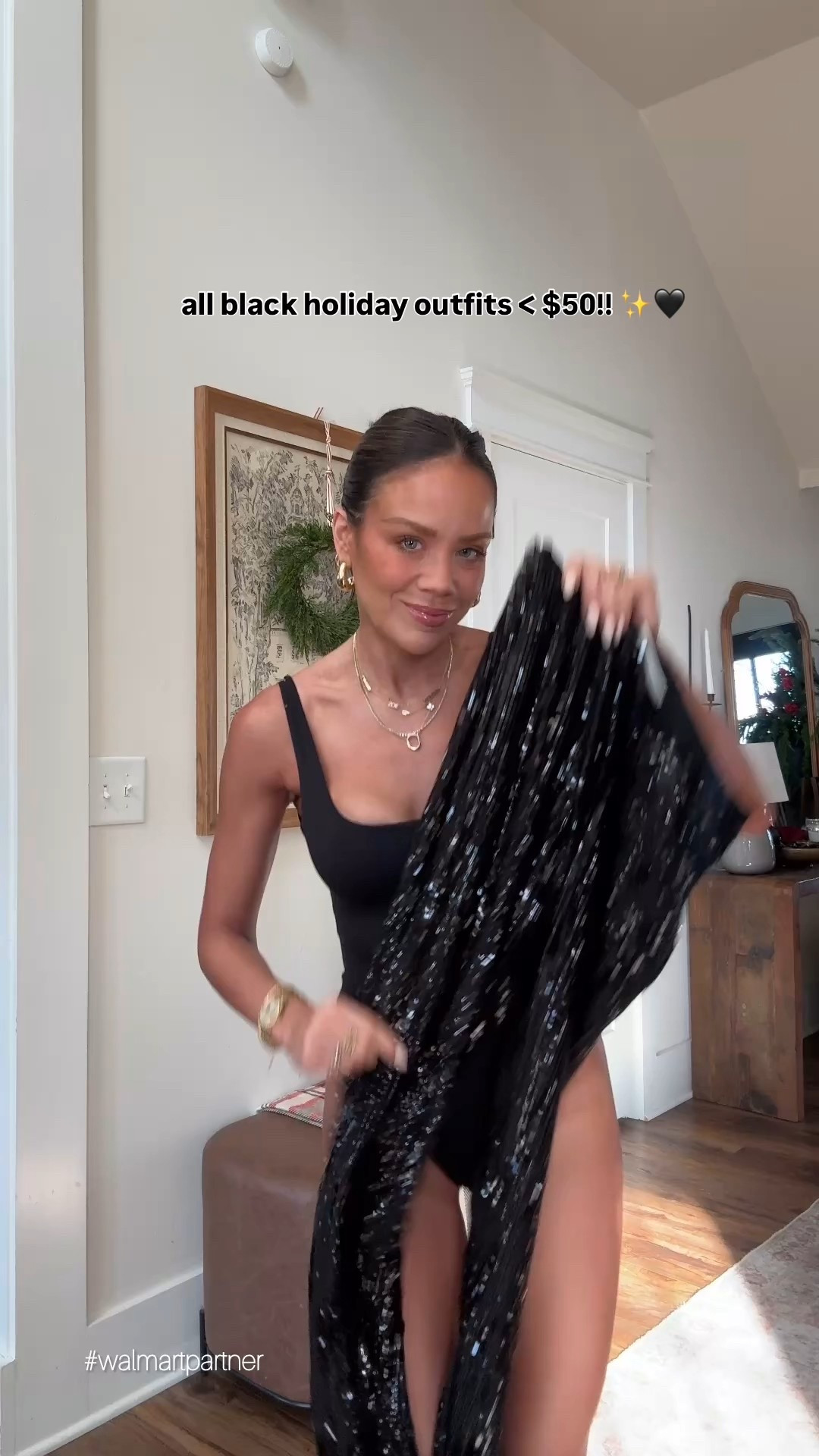 Under $50 all black holiday outfits!! @WalmartStyle 🆕 arrivals perf for nye, cozy christmas at home or a night out! In XS/0 all! Black skirt runs big, size down! #WalmartPartner #WalmartStyle

#LTKFindsUnder50 #LTKHoliday #LTKSaleAlert