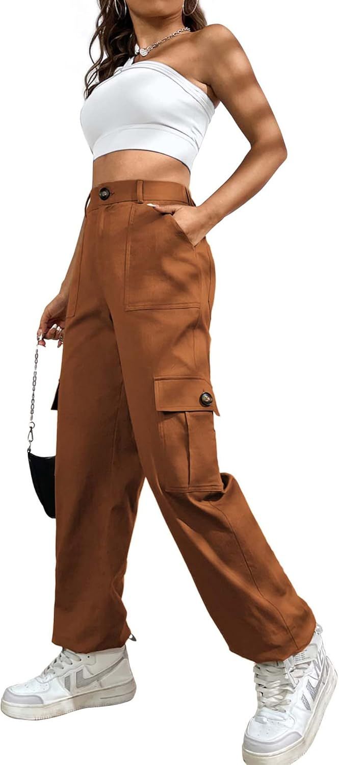 LOLOCCI Cargo Pants for Women High Waisted Travel Tactical Streetwear Casual Pants with 6 Pockets... | Amazon (US)