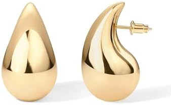 PAVOI 14K Gold Plated 925 Sterling Silver Post Teardrop Chunky Hoop Earrings - Lightweight Drop E... | Amazon (US)