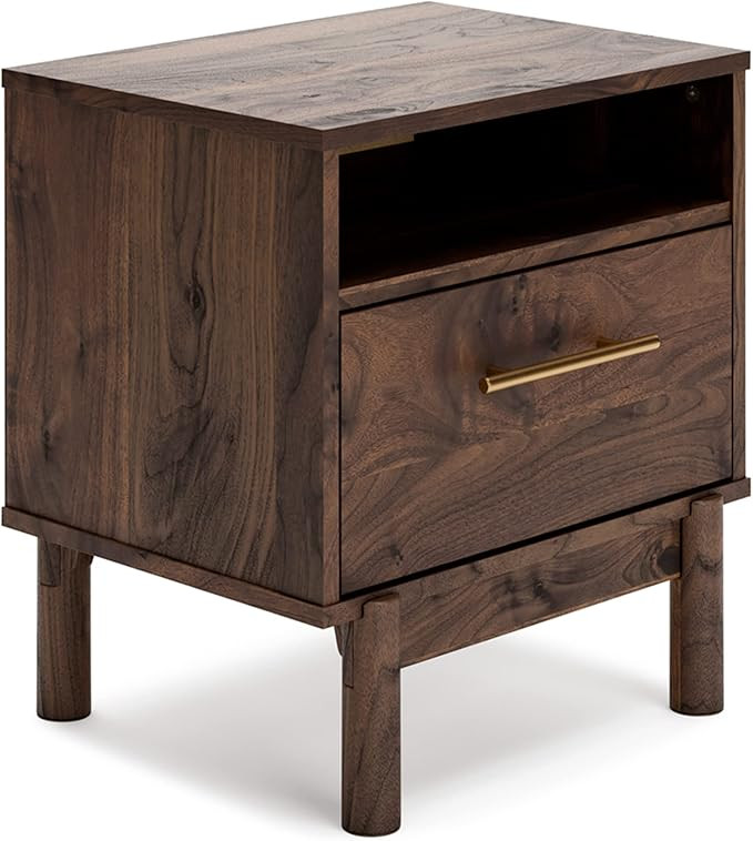 Signature Design by Ashley Calverson Modern 1 Drawer Nightstand with Open Cubby, Dark Brown | Amazon (US)
