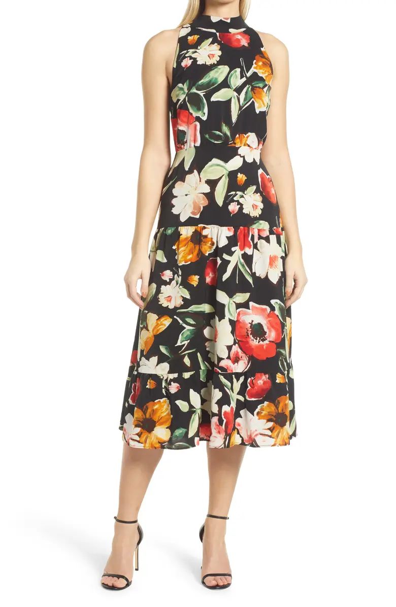 Sam Edelman Picasso Floral High Neck Sleeveless Midi Dress | Nordstrom | Nordstrom