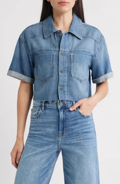 HIDDEN JEANS Crop Denim Shirt in Medium Wash at Nordstrom, Size X-Small | Nordstrom