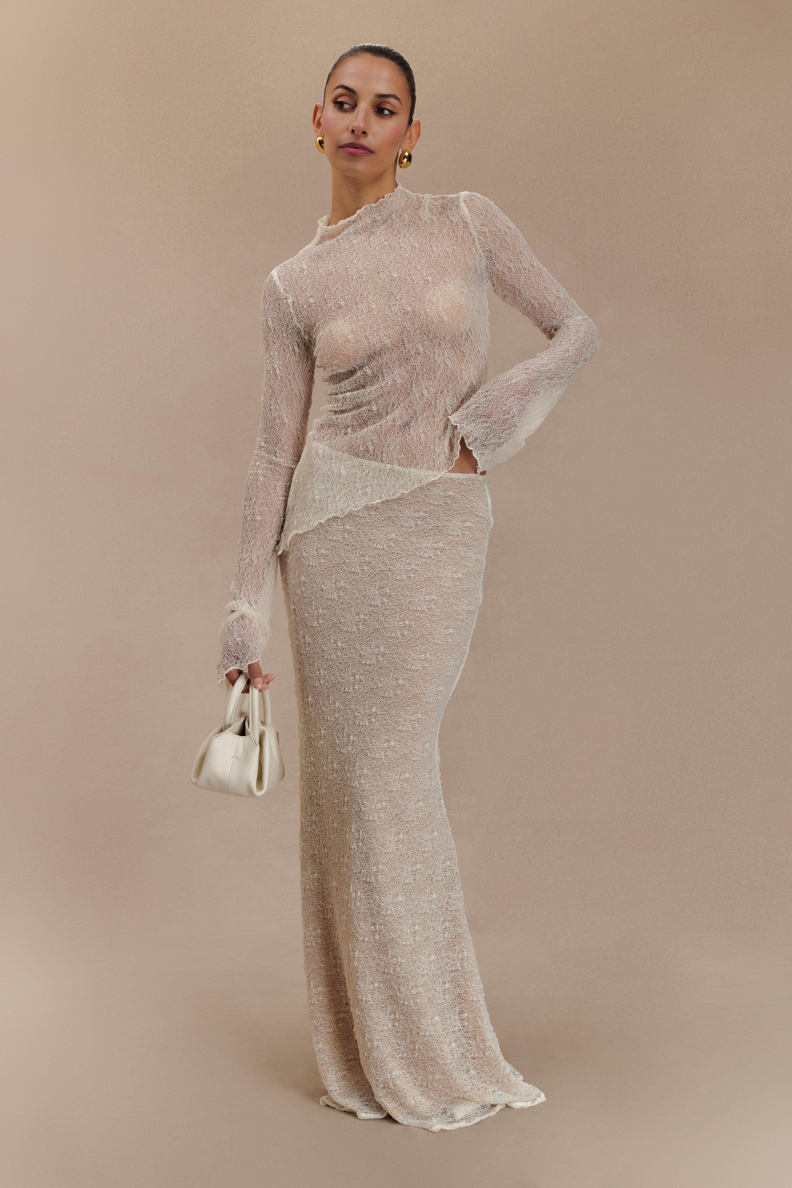 Robyn Sheer Lace Maxi Skirt - Ivory | MESHKI US