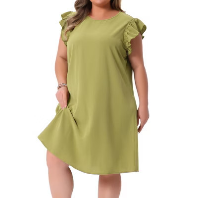 Women's Plus Size Ruffle Cap Sleeve Knee Length Beach Summer Casual A Line Dresses - Agnes Orinda 4X Yellow Green | Target