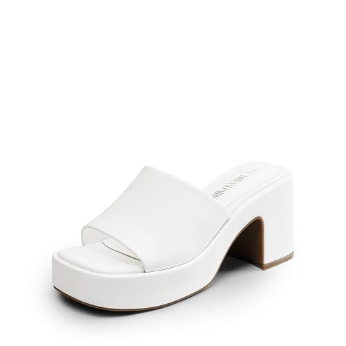 DREAM PAIRS Women's Chunky Mule Heel Sandals,White-Pu,7.5 | Amazon (US)