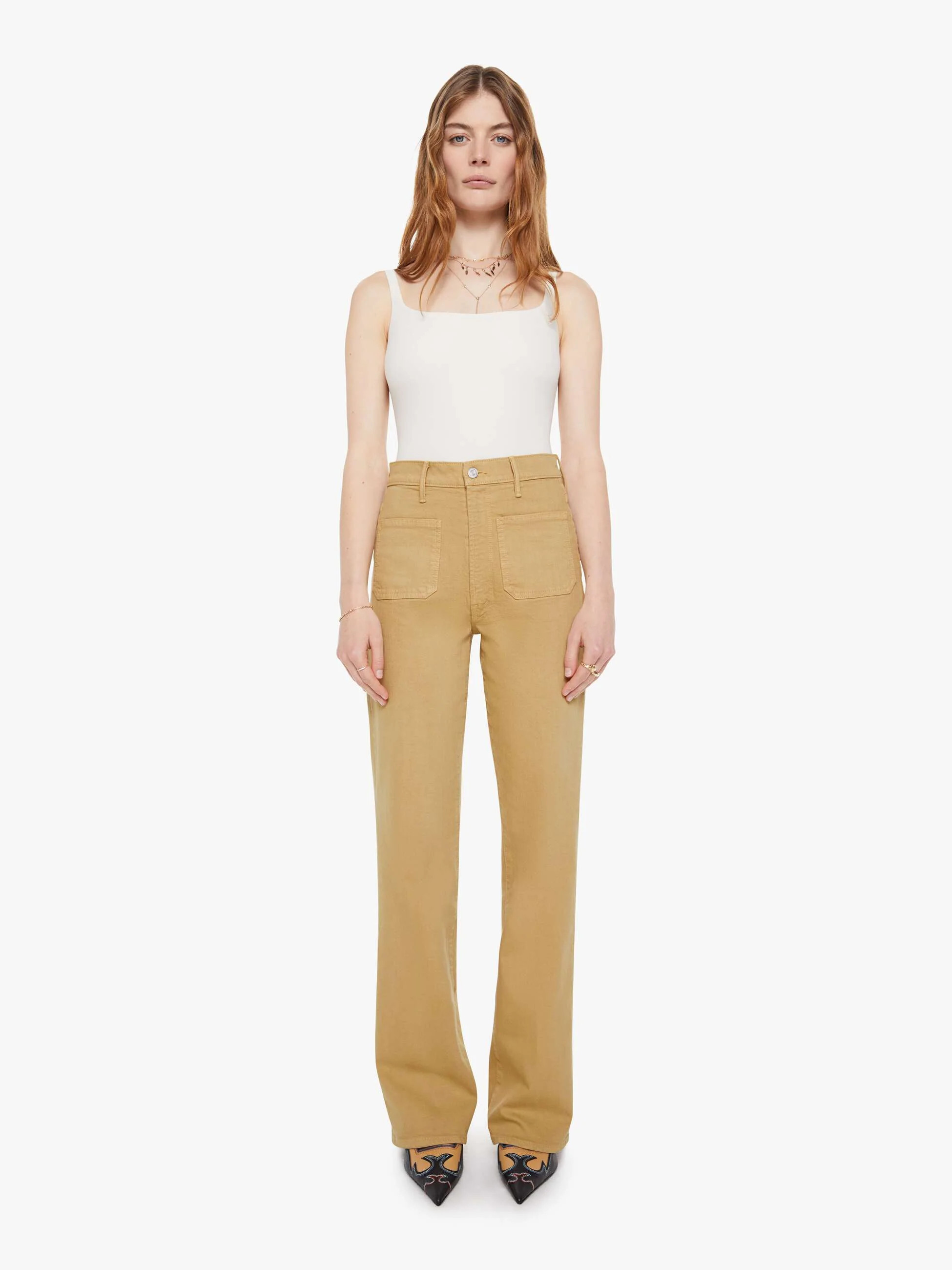 High Waisted Patch Pocket Bookie Sneak - The Devil May Care - Latte | Mother Denim