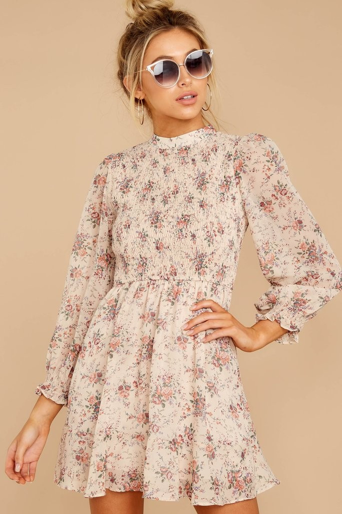 Passing Time Away Blush Floral Print Dress | Red Dress 