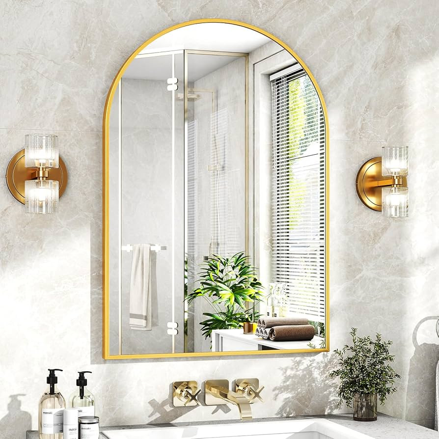 24"x36" Gold Arched Bathroom Mirror - Wall Mirror for Bathroom, Metal Frame Vanity Mirror, Dresse... | Amazon (US)