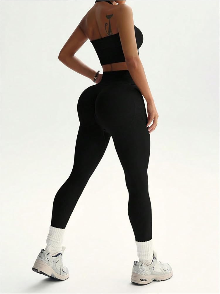 WDIRARA Women's Workout Set 2 Piece Yoga Outfits Halter Sports Bra Leggings Set Athletic Tracksui... | Amazon (US)