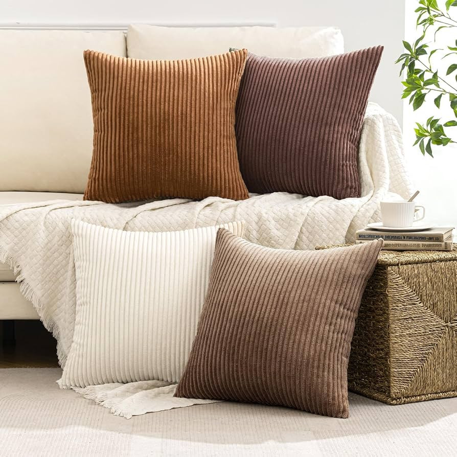 MIULEE Boho Farmhouse Throw Pillow Covers 18x18 Inch Set of 4 Rustic Mordern Neutral Cushion Cove... | Amazon (US)