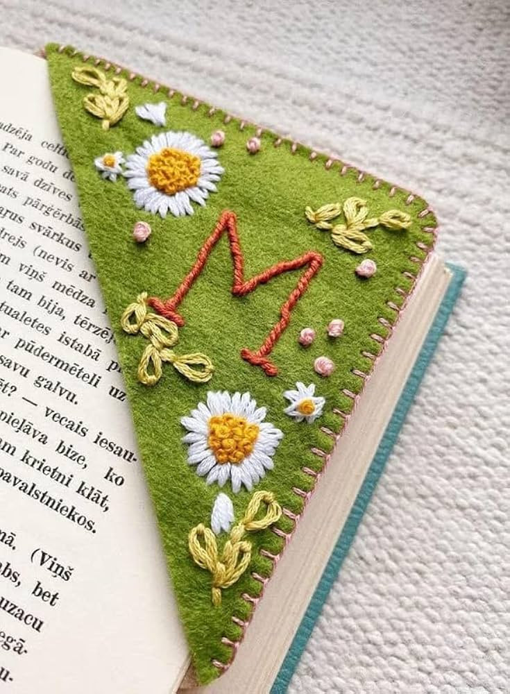 Personalized Hand Embroidered Corner Bookmark, Hand Stitched Felt Corner Letter Bookmark, Felt Tr... | Amazon (US)