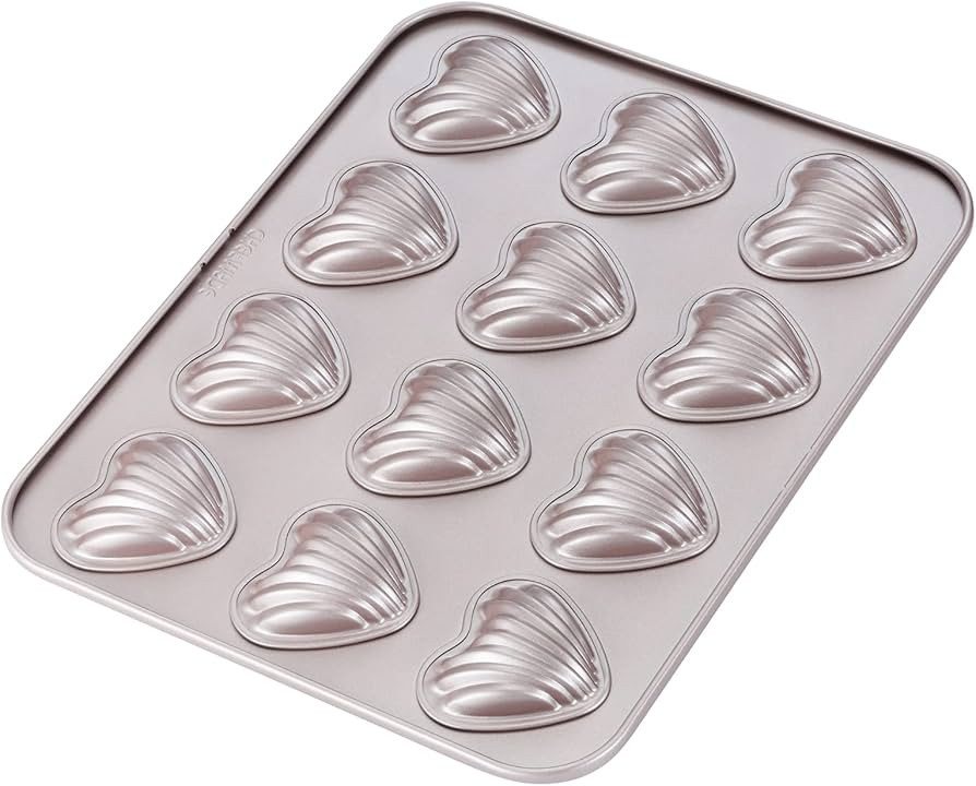 CHEFMADE Madeleine Mold Cake Pan, 12-Cavity Non-Stick Heart-shaped Shello Madeline Bakeware for O... | Amazon (US)