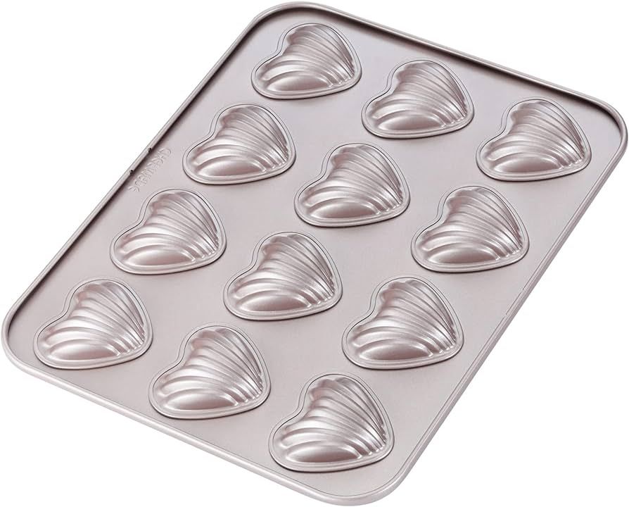CHEFMADE Madeleine Mold Cake Pan, 12-Cavity Non-Stick Heart-shaped Shello Madeline Bakeware for O... | Amazon (US)