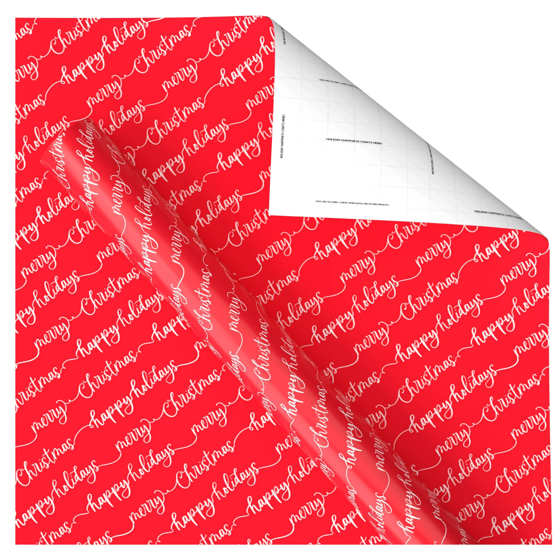 Red and White Happy Holidays and Merry Christmas Wrapping Paper, 30 sq ft, by Holiday Time | Walmart (US)