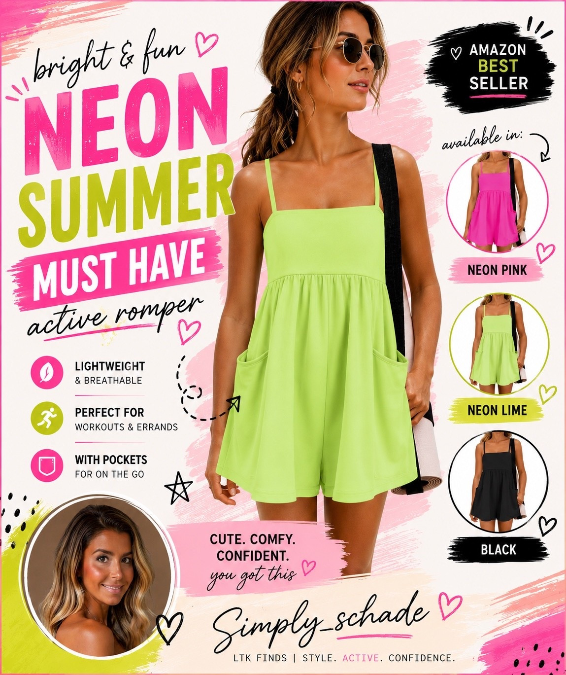 NEON SUMMER = officially on ☀️💖💚 This romper is giving cute + comfy + throw-on-and-go vibes and I’m HERE for it! 🙌 Lightweight, breathable, has pockets 🙌 and perfect for workouts, errands, pool days, or just looking cute while staying comfy!

I’m loving the neon colors for summer 😍 Which color would you grab?! Linked in my bio/LTK 💕 Hurry before they sell out!

#LTKFinds #AmazonFashion #SummerStyle #NeonSummer #AmazonMustHave #SummerOutfits #ActivewearStyle #CasualCute #SummerMustHave #ComfyStyle #AmazonBestSeller #LTKStyle #WorkoutOutfit #MomStyle #SummerVibes #SimplySchade #FashionFinds #OnTheGoStyle #BrightColors #AmazonFinds

#LTKootd #LTKgrwm #LTKmomlife