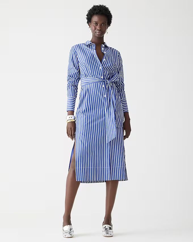 Long-sleeve button-up shirtdress in striped cotton poplin | J.Crew US