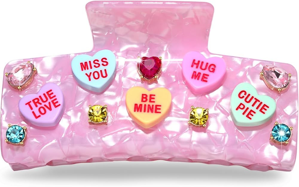Valentine’s Day Hair Claw Clips for Women, Large Conversation Heart Hair Clips Nonslip Pink Lov... | Amazon (US)