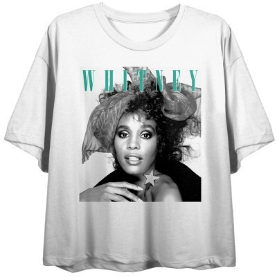 Whitney Houston Classic Photo Print Crew Neck Short Sleeve Women's White Crop T-shirt-Medium | Target