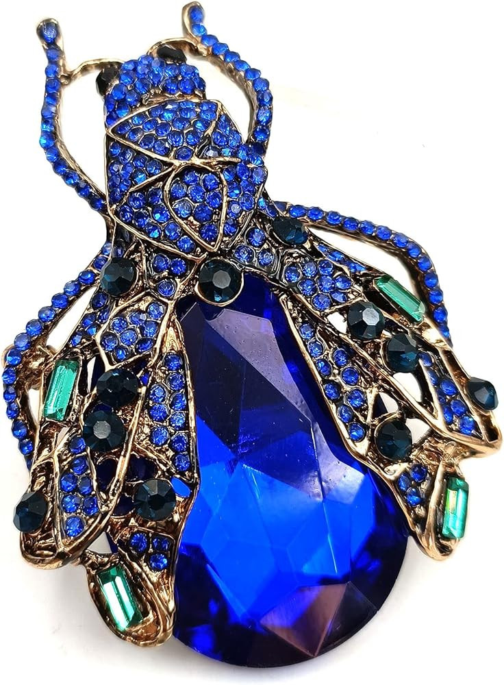 Fabulous Big Blue Fly Beetle Brooch Bug Pin Rhinestone Insect Jewelry | Amazon (US)