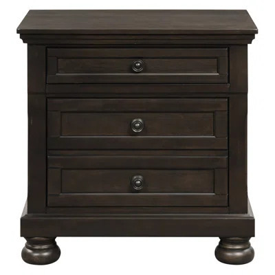 Grayish Brown Nightstand For Bedroom - 2 Drawers, Engineered Wood, Antique Knob Hardware Transitional In Wooden Structure, Decoration | Wayfair North America