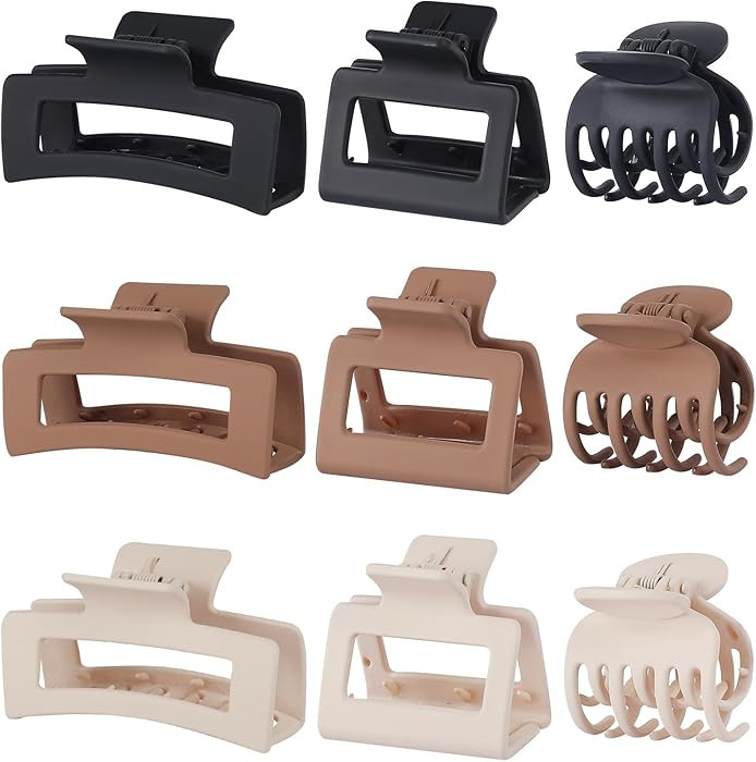 Medium Claw Hair Clips Set for Women - 3 Styles, 9 pcs Rectangle Clips for Thick Hair, Square Cli... | Amazon (US)