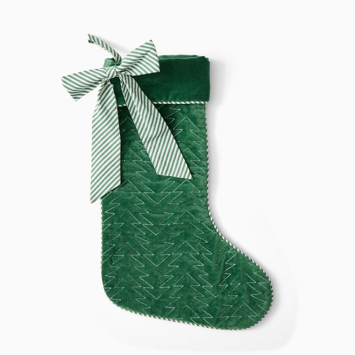 Green Tree Stitched Velvet Stocking | West Elm (US)