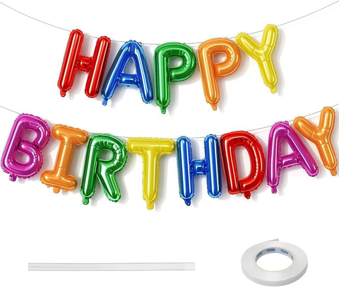 16 Inch Happy Birthday Banner Balloon, Rainbow Happy Birthday Letters Foil Balloons, Self Inflati... | Amazon (US)