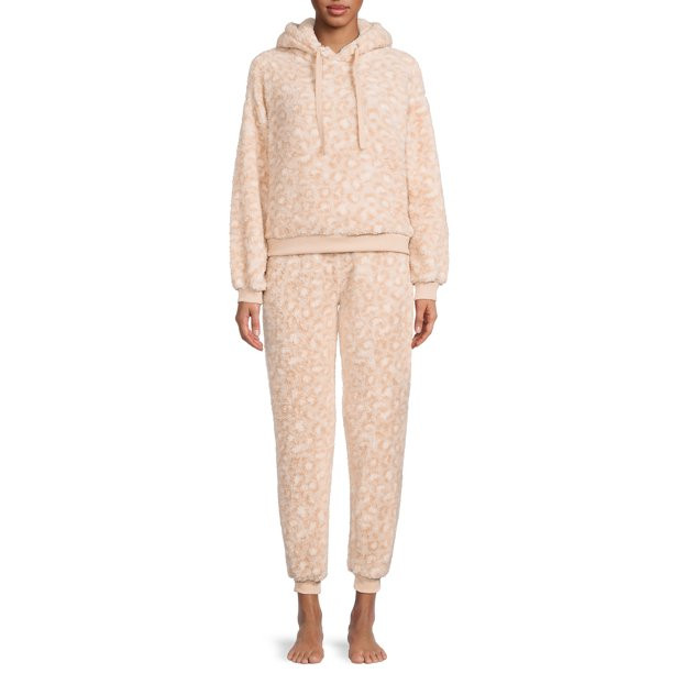 The Cozy Corner Women's Hooded Faux Sherpa Top & Bottom Pajama Set, 2-Piece - Walmart.com | Walmart (US)
