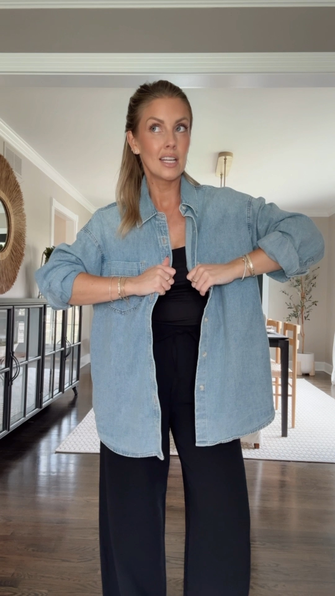 XS denim shirt / Small Amazon tank / XS Short pants 

#LTKOver40 #LTKStyleTip #LTKPetite