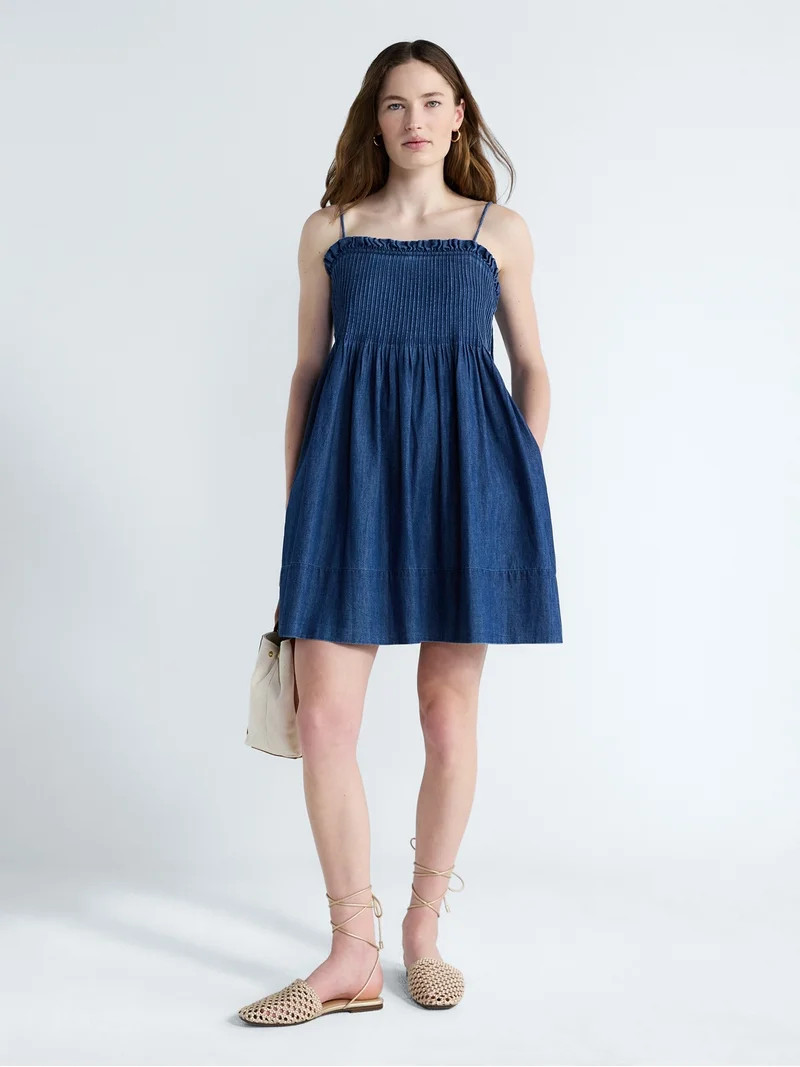 Free Assembly Women's Denim Pintuck Mini Dress, Sizes XS-XXL | Walmart (US)