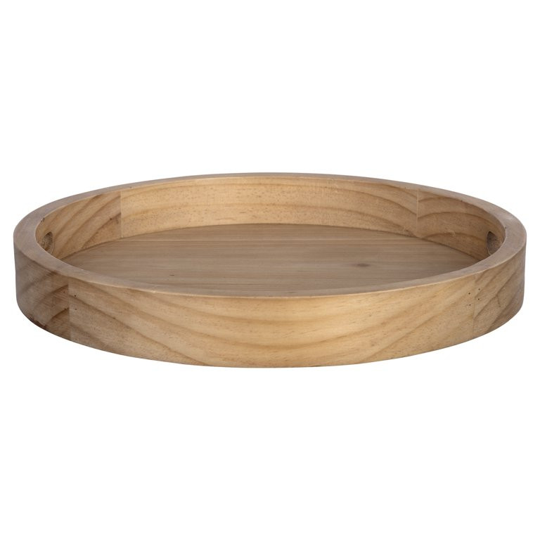 Stratton Home Decor Boho Round Natural Wood Decorative Tabletop Tray - Walmart.com | Walmart (US)