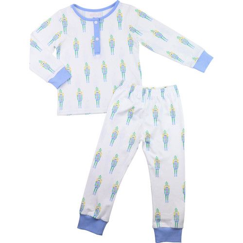 Blue And Green Knit Nutcracker Pajamas | Cecil and Lou