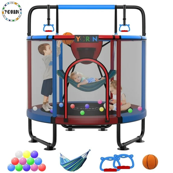YORIN Trampoline for Kids, 60" 55" 66" Toddler Mini Trampoline with Enclosure Net, Basketball Hoo... | Walmart (US)