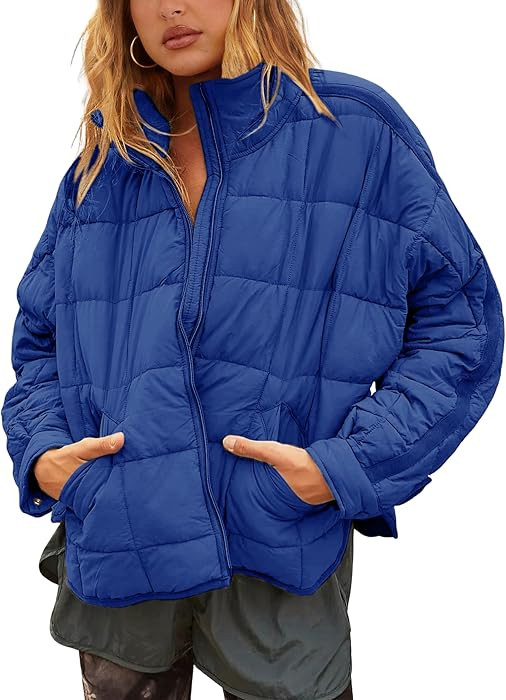 Women's Oversized Splice Quilted Lightweight Puffer Jacket | Amazon (US)