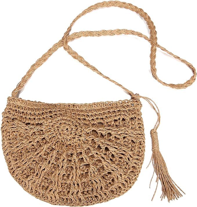 JOSEKO Women Weave Shoulder Bag Straw Crossbody Bag Summer Beach Purse for Travel Everyday Use | Amazon (UK)