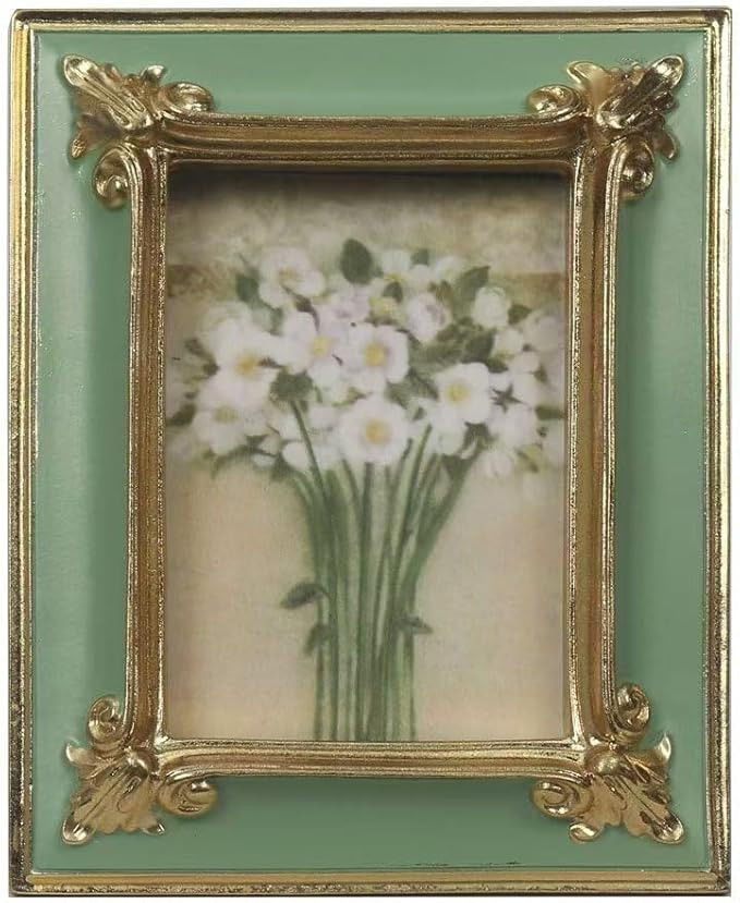 WINPLUS+ Vintage Picture frame 2.5x3.5, Luxury Antique Green Photo Frame With Golden Embossed Flo... | Amazon (US)