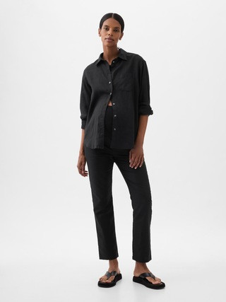 Maternity Full Panel Linen-Cotton Pants | Gap (CA)