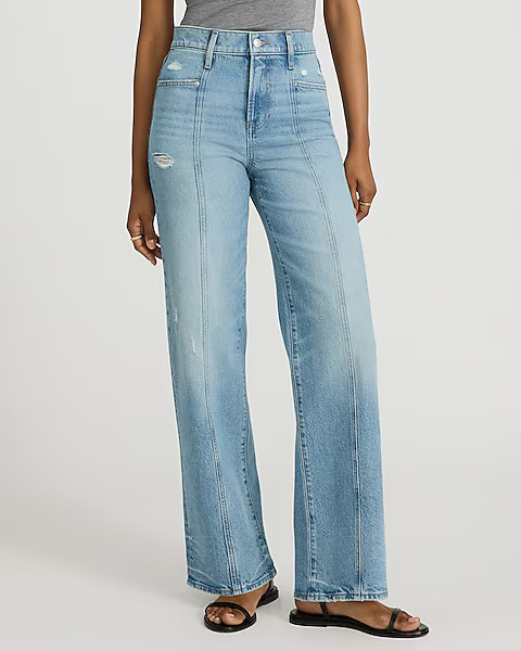 High Waisted Light Wash Seamed Wide Leg Jeans | Express